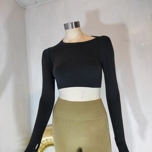 Alphalete Charcoal Crop Top and Khaki Skirt Set